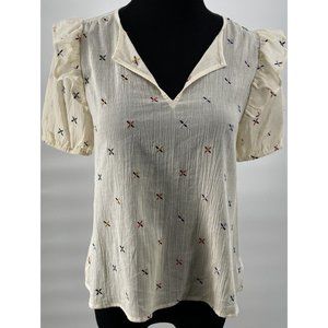MADEWELL EMBROIDERED GAZEBO TOP RAINBOW IVORY SIZE‎ XXS Ruffle